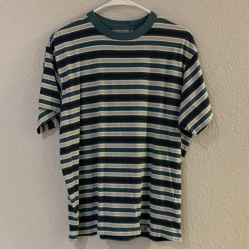 Carhartt WIP Teal and White Striped Tee